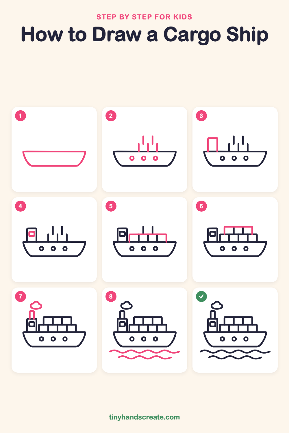 How to draw a cargo ship step by step for kids