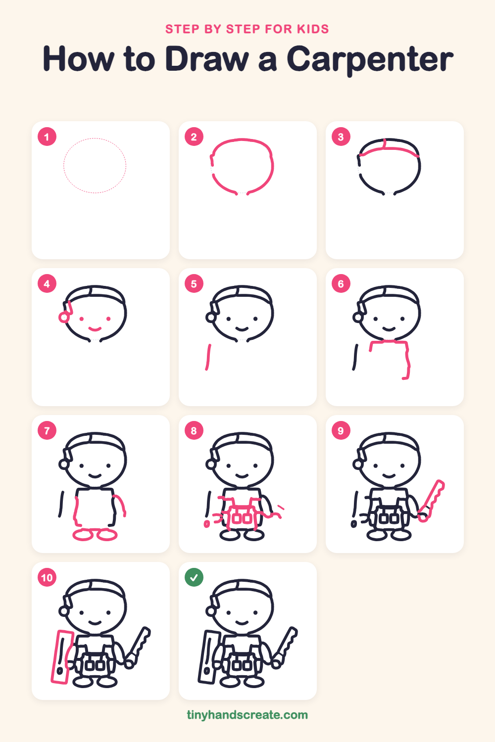 How to draw a carpenter step by step for kids