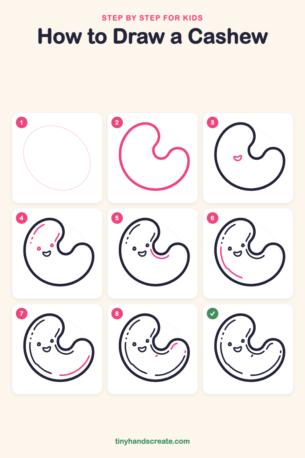 How to draw a cashew step by step for kids