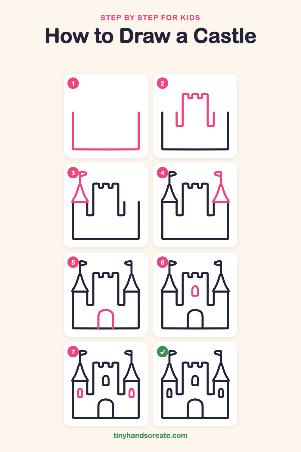How to draw a castle step by step for kids