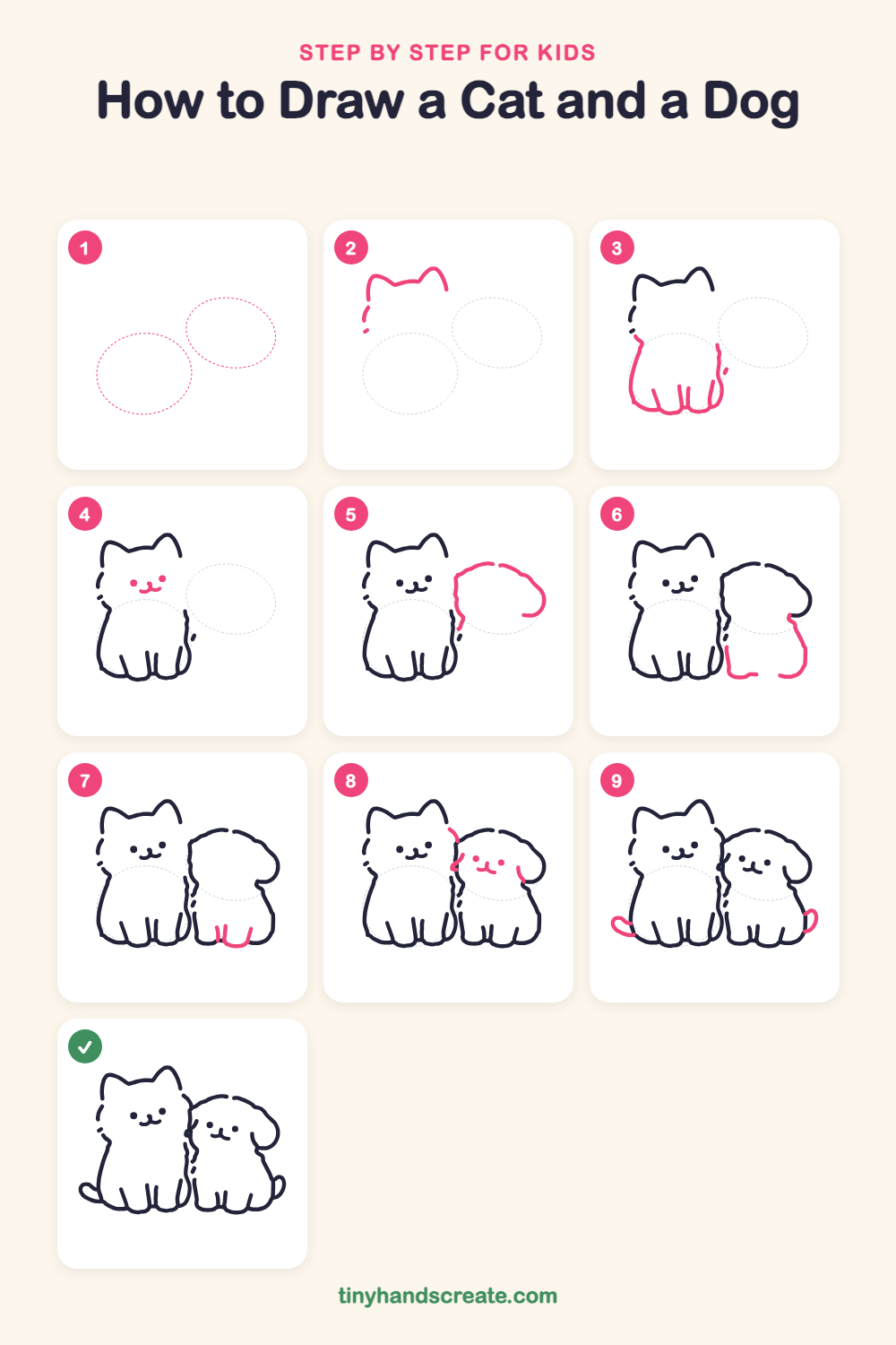 How to draw a cat and a dog step by step for kids