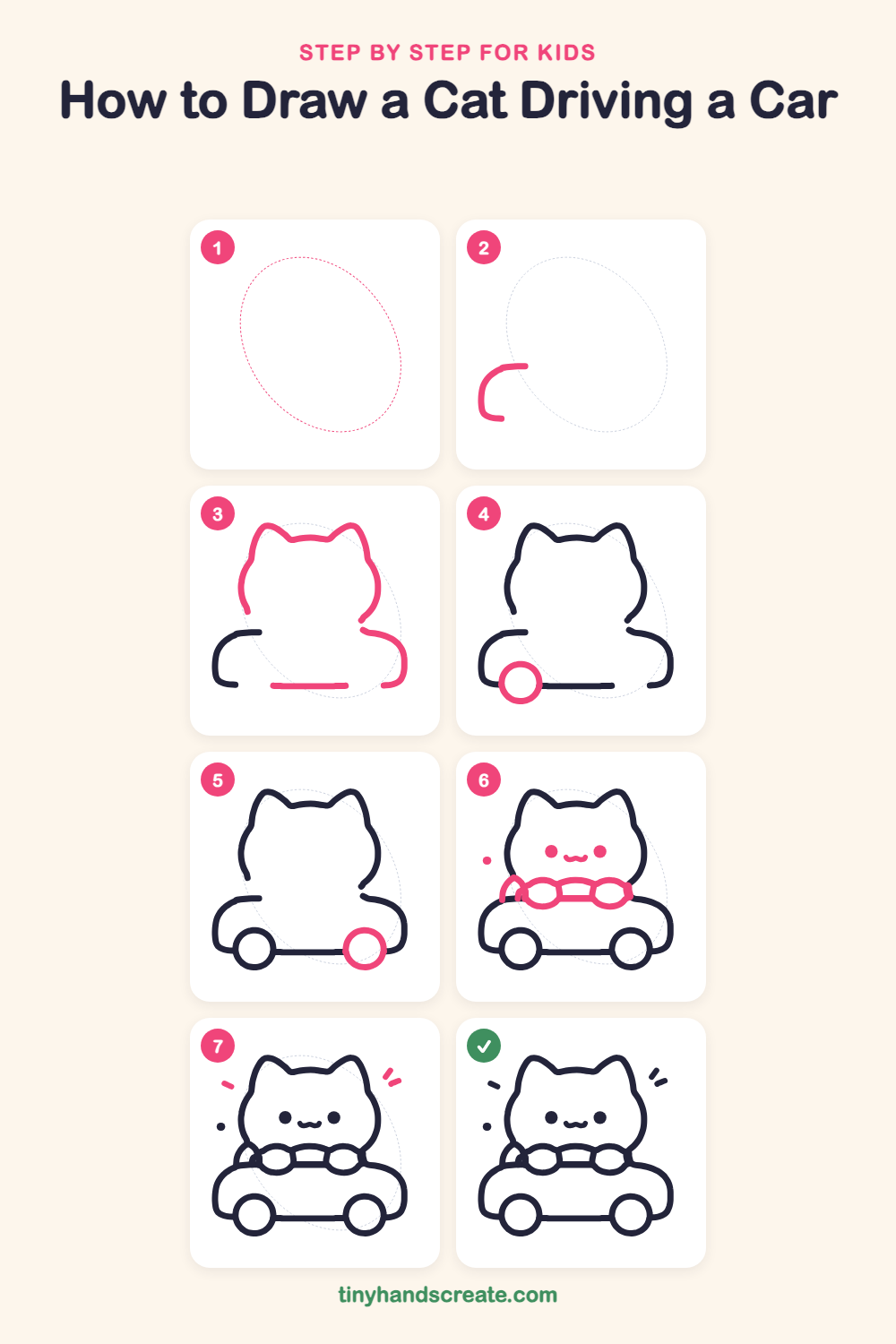 How to draw a cat driving a car step by step for kids