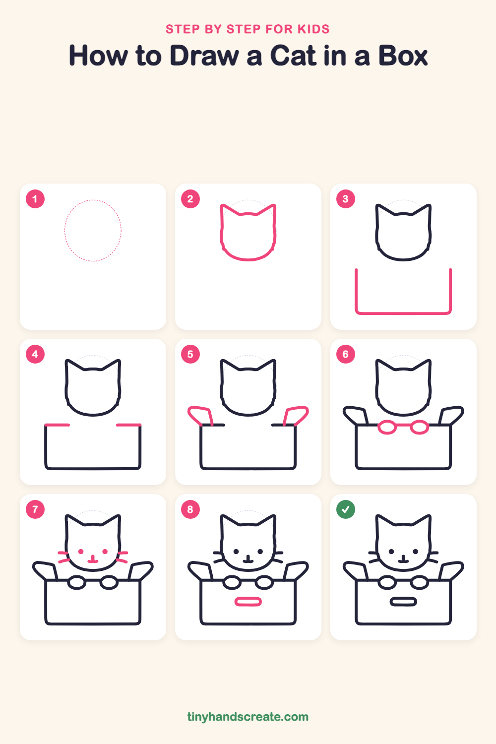 How to draw a cat in a box step by step for kids