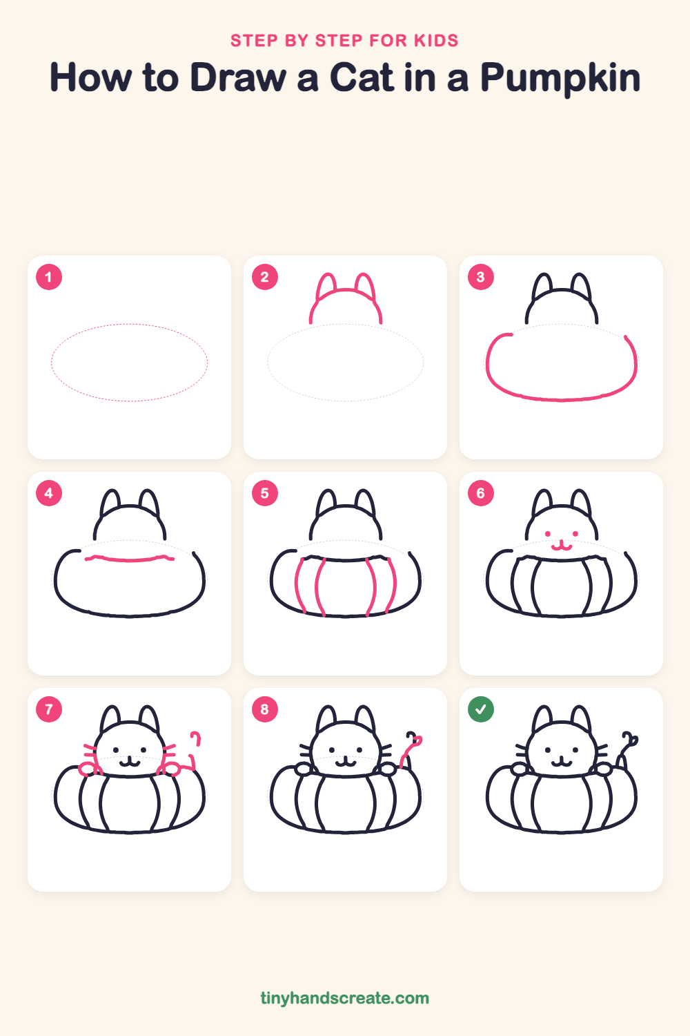 How to draw a cat in a pumpkin step by step for kids