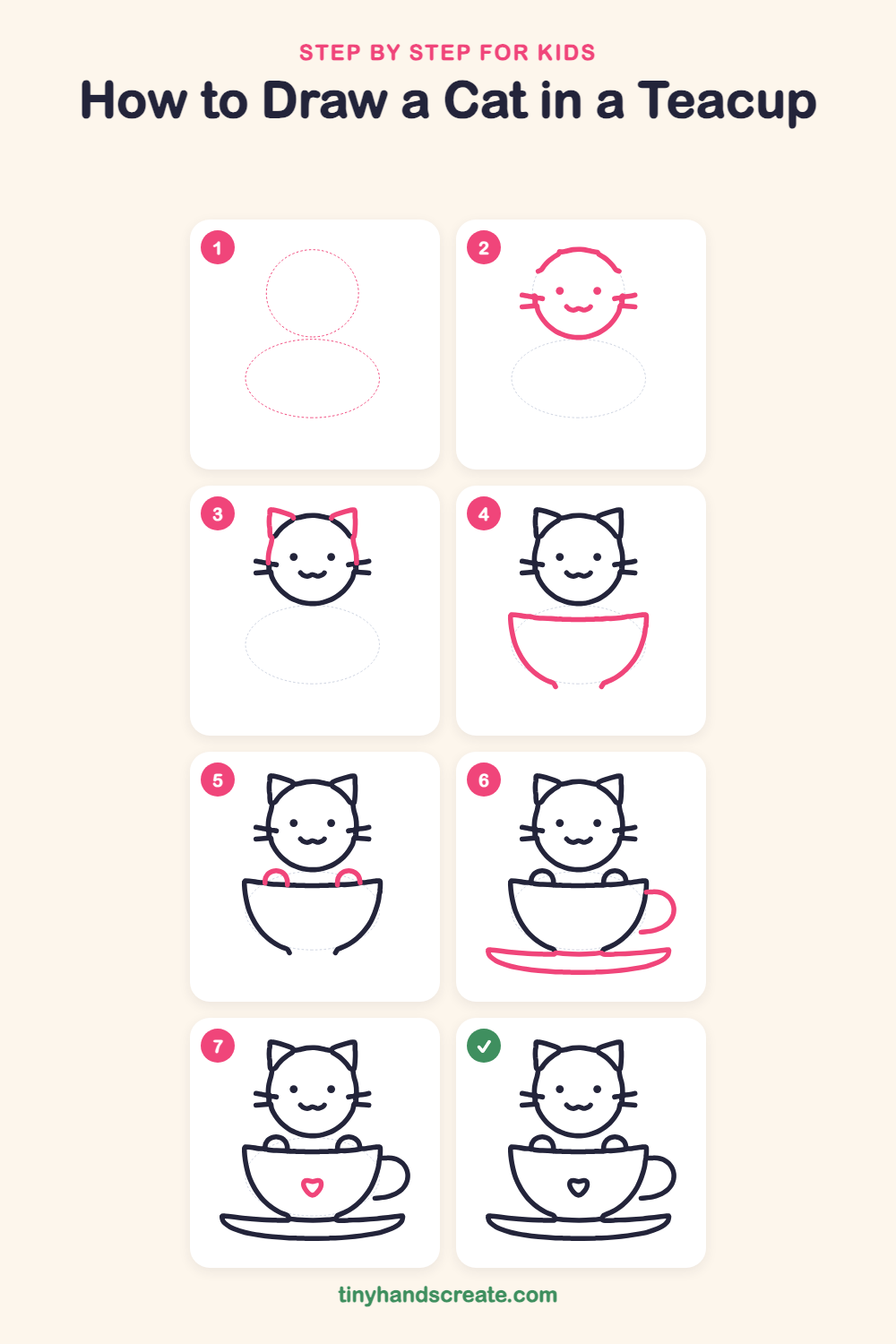 How to draw a cat in a teacup step by step for kids