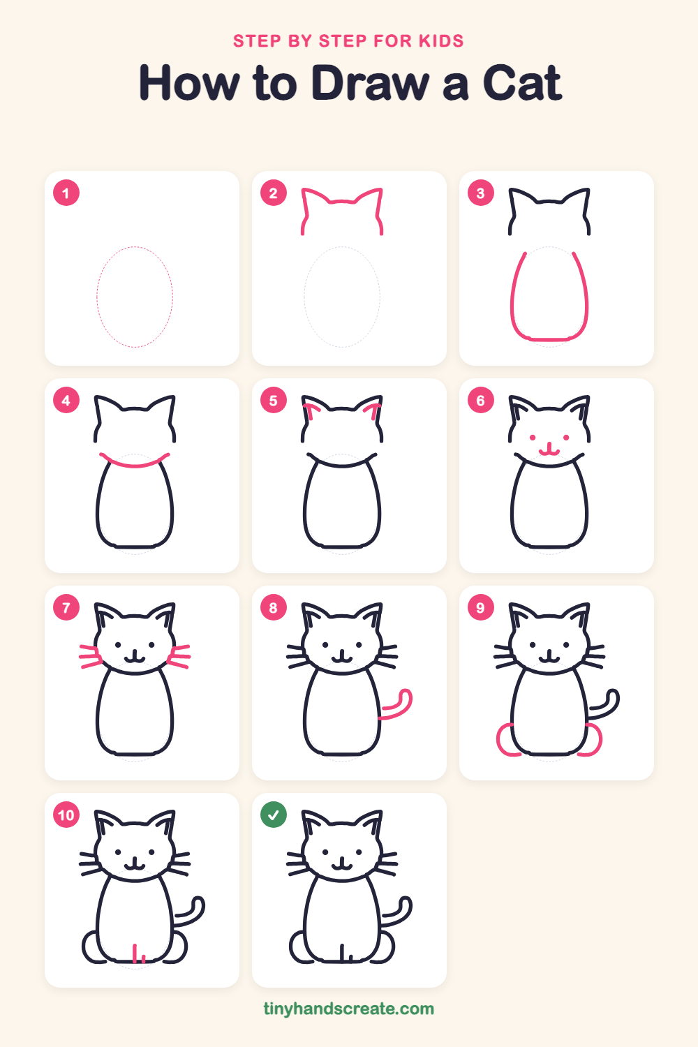 How to draw a cat step by step for kids