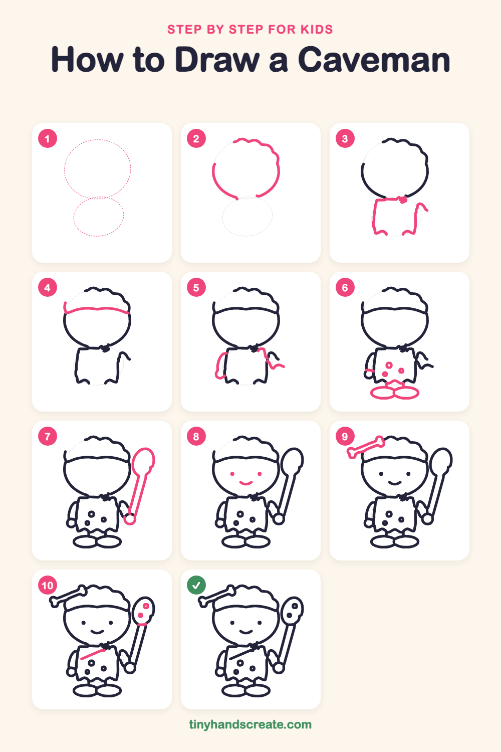 How to draw a caveman step by step for kids