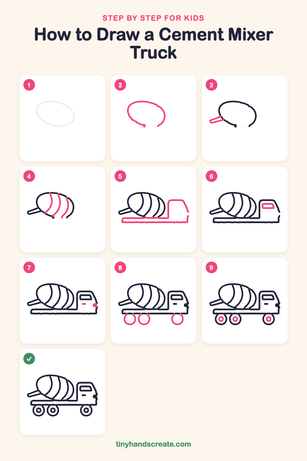 How to draw a cement mixer truck step by step for kids
