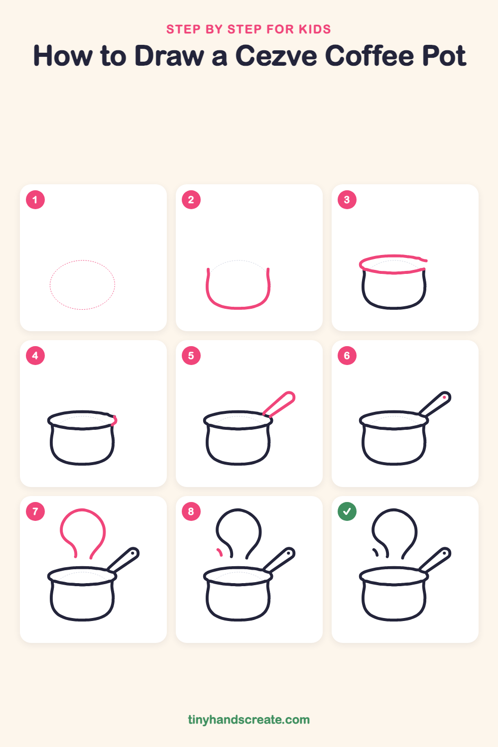 How to draw a cezve coffee pot step by step for kids