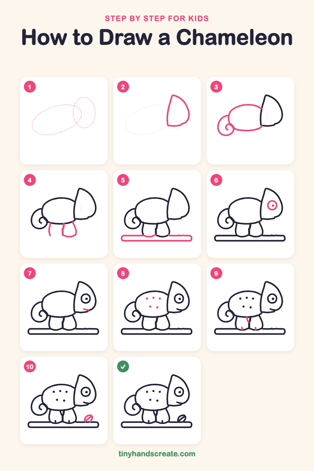 How to draw a chameleon step by step for kids