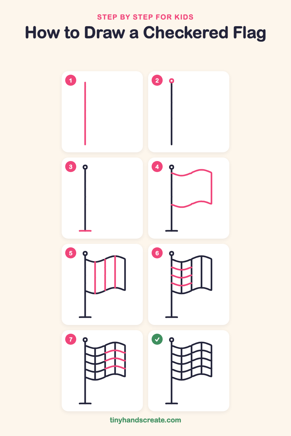 How to draw a checkered flag step by step for kids