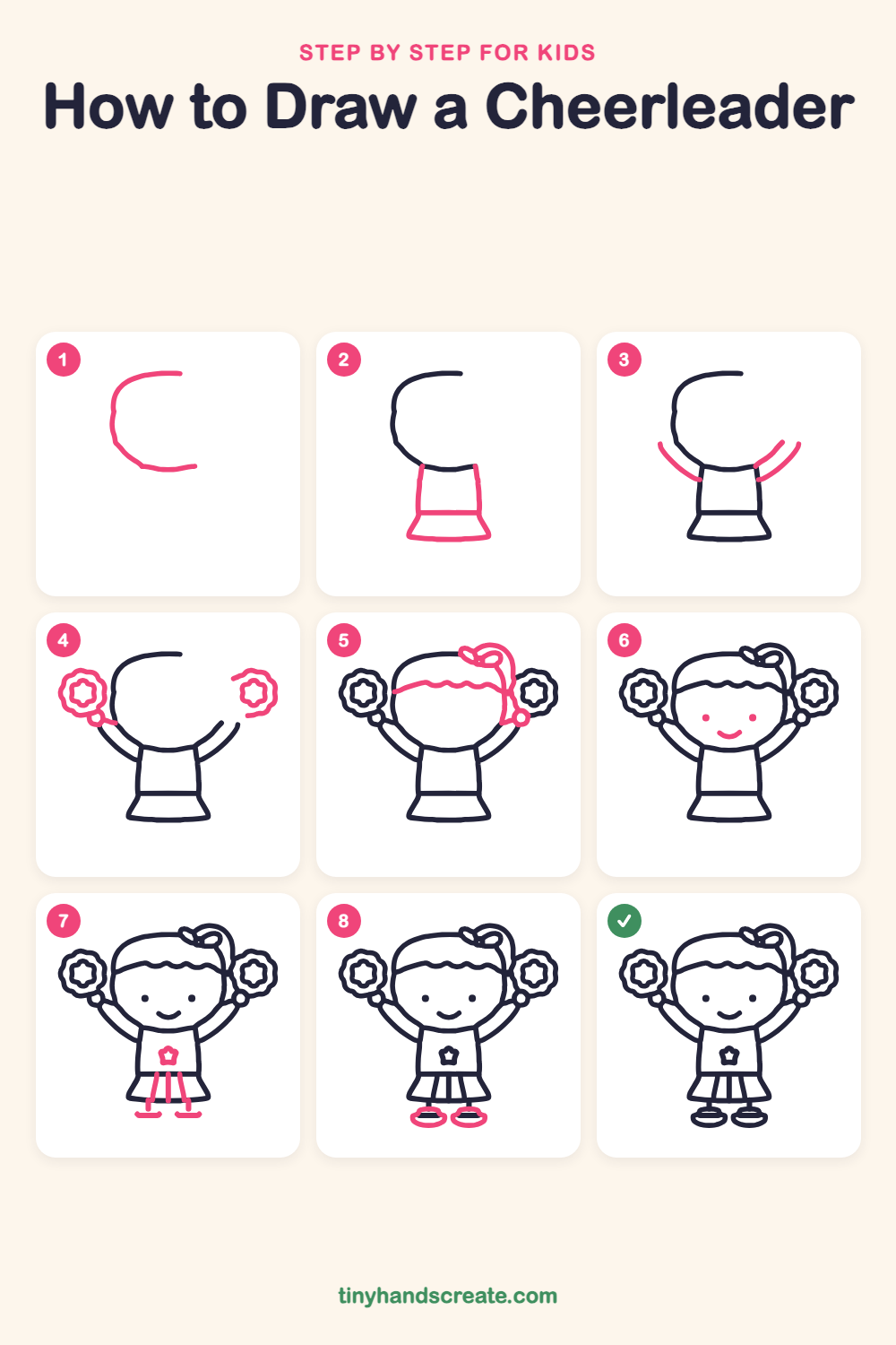 How to draw a cheerleader step by step for kids