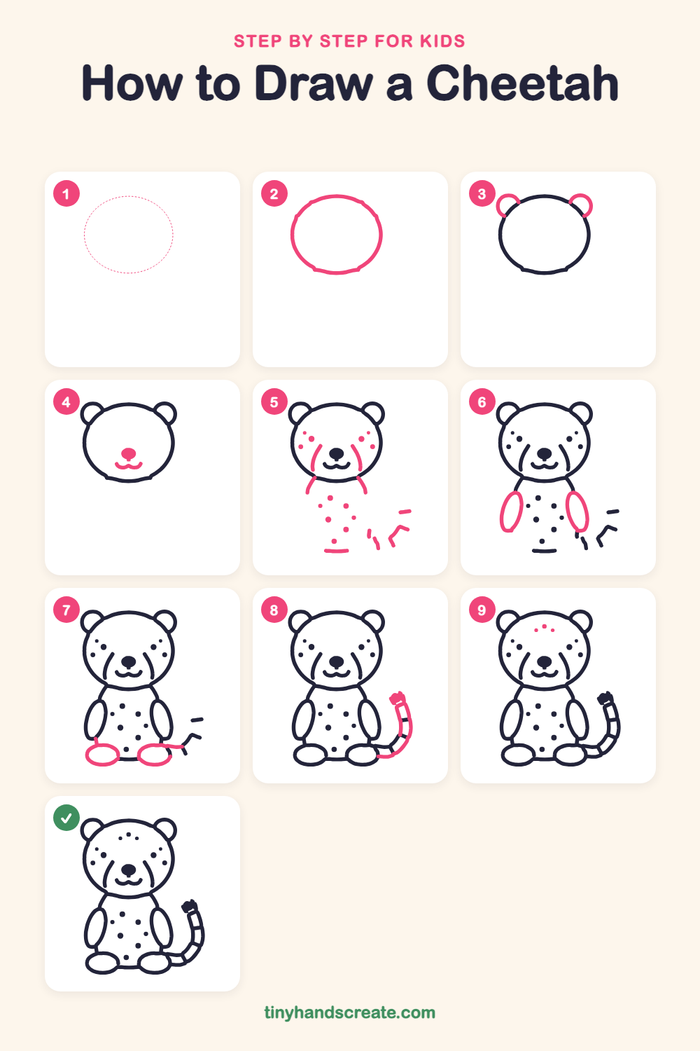 How to draw a cheetah step by step for kids