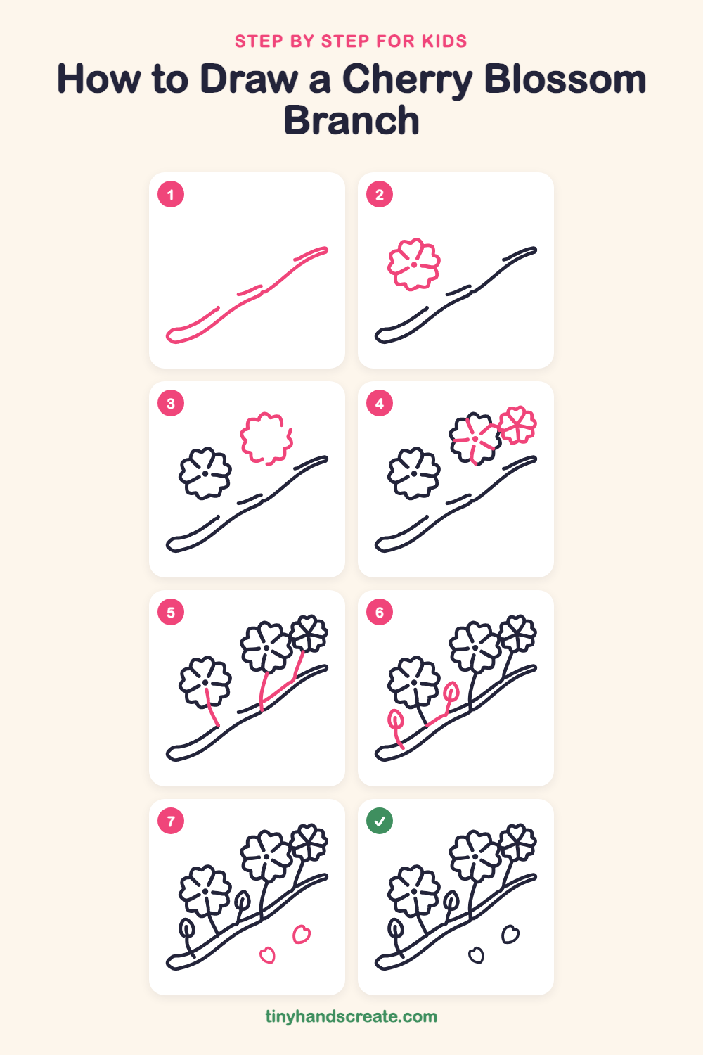 How to draw a cherry blossom branch step by step for kids