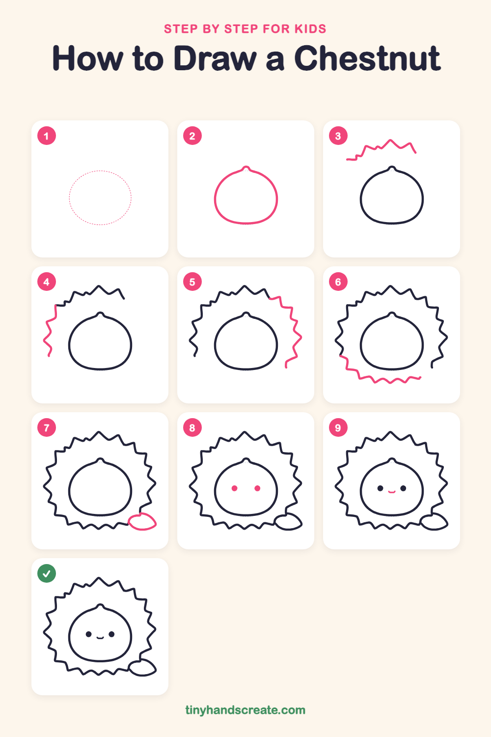 How to draw a chestnut step by step for kids