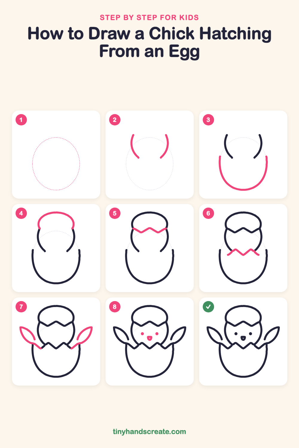 How to draw a chick hatching from an egg step by step for kids