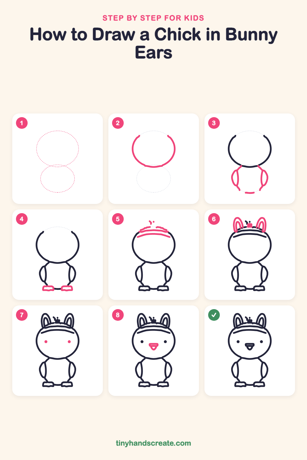 How to draw a chick in bunny ears step by step for kids