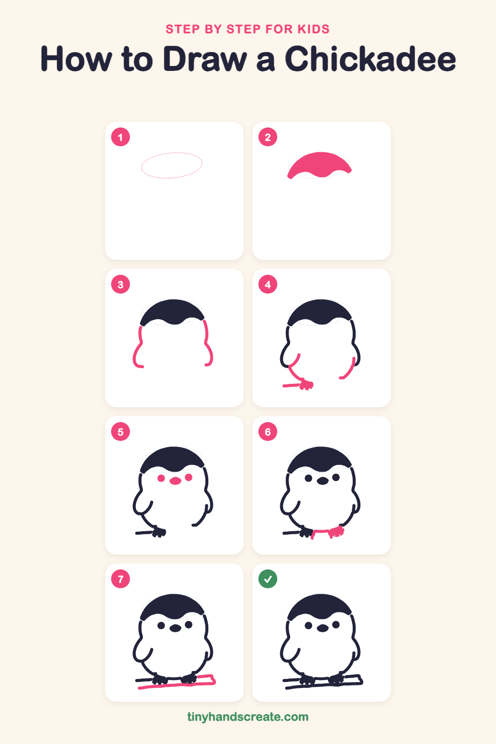 How to draw a chickadee step by step for kids