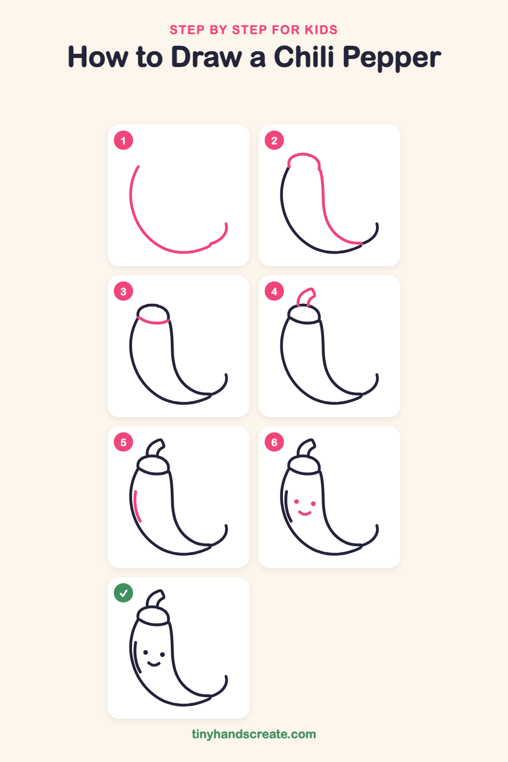How to draw a chili pepper step by step for kids