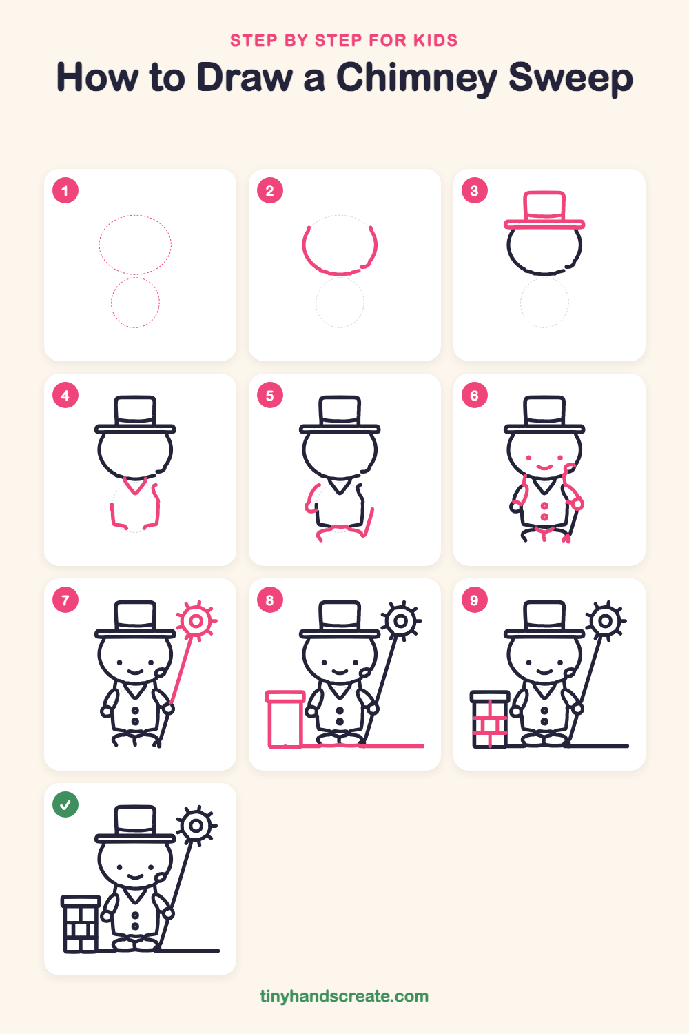 How to draw a chimney sweep step by step for kids