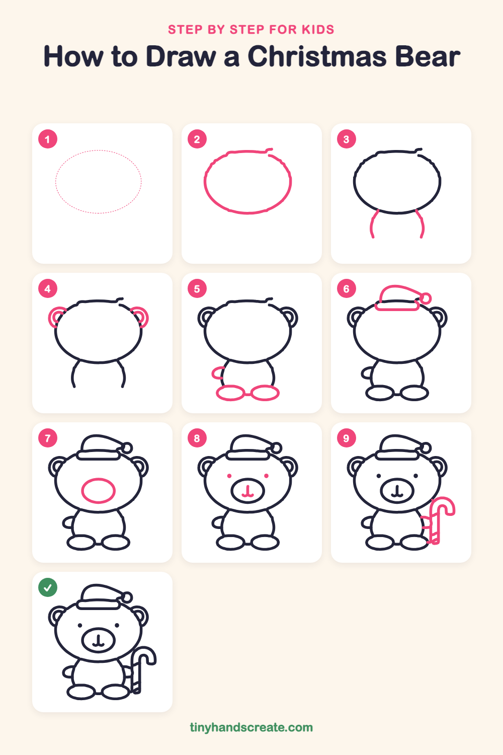 How to draw a Christmas bear step by step for kids