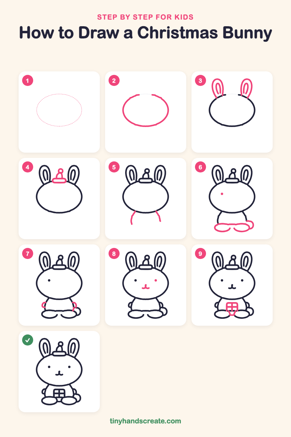 How to draw a Christmas bunny step by step for kids