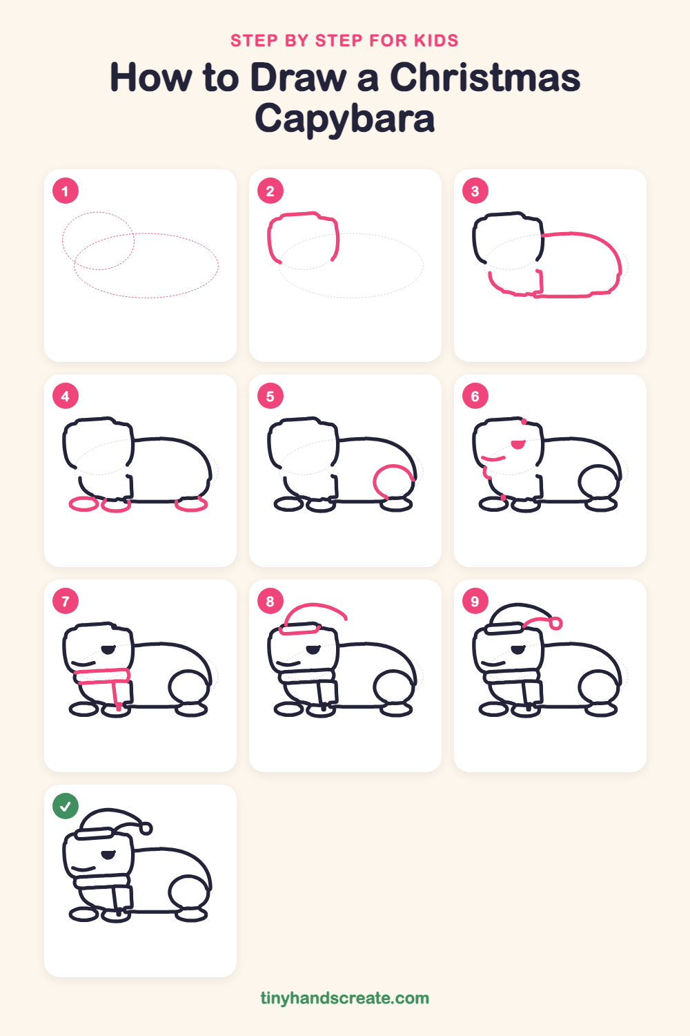 How to draw a Christmas capybara step by step for kids
