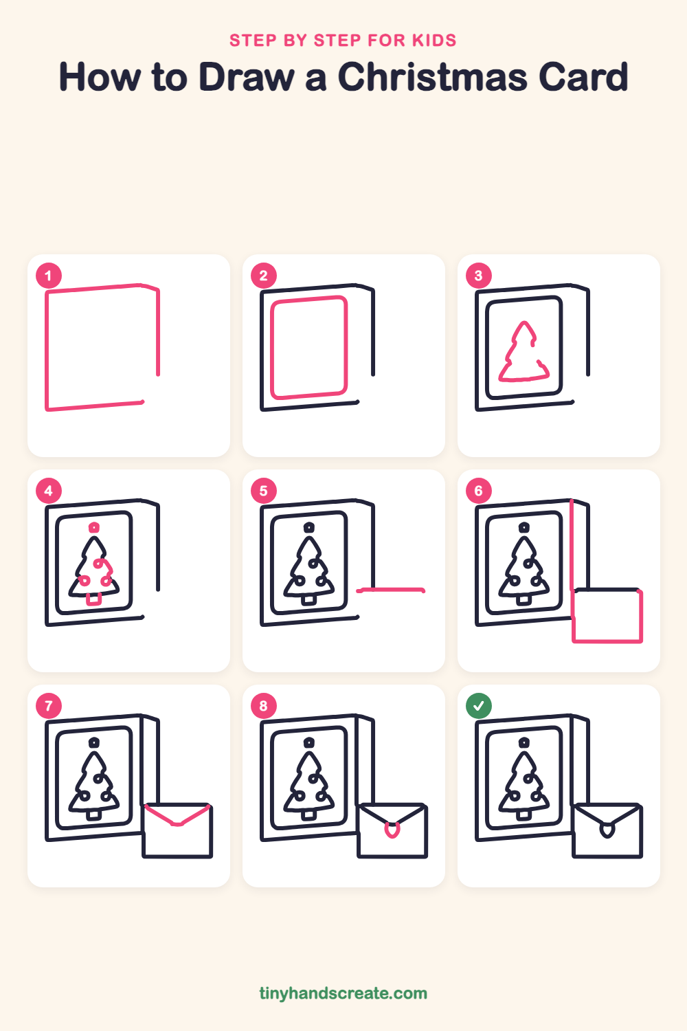 How to draw a Christmas card step by step for kids