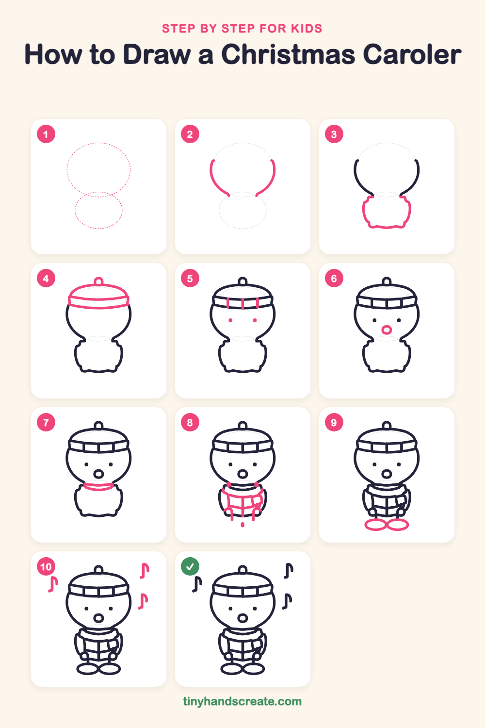 How to draw a Christmas caroler step by step for kids