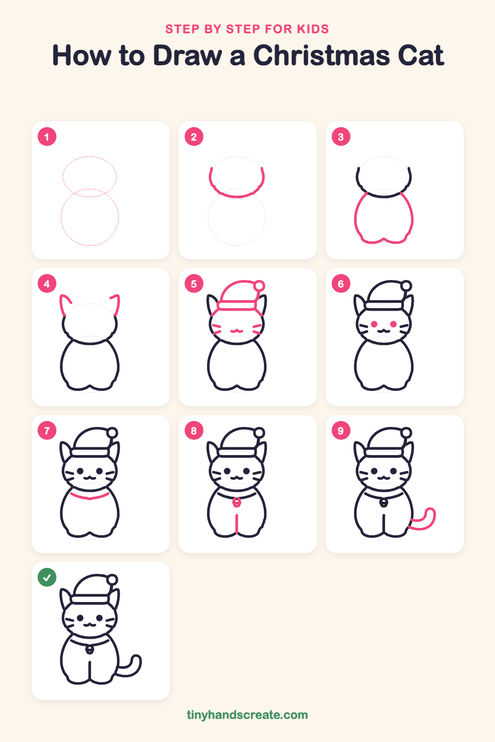 How to draw a Christmas cat step by step for kids