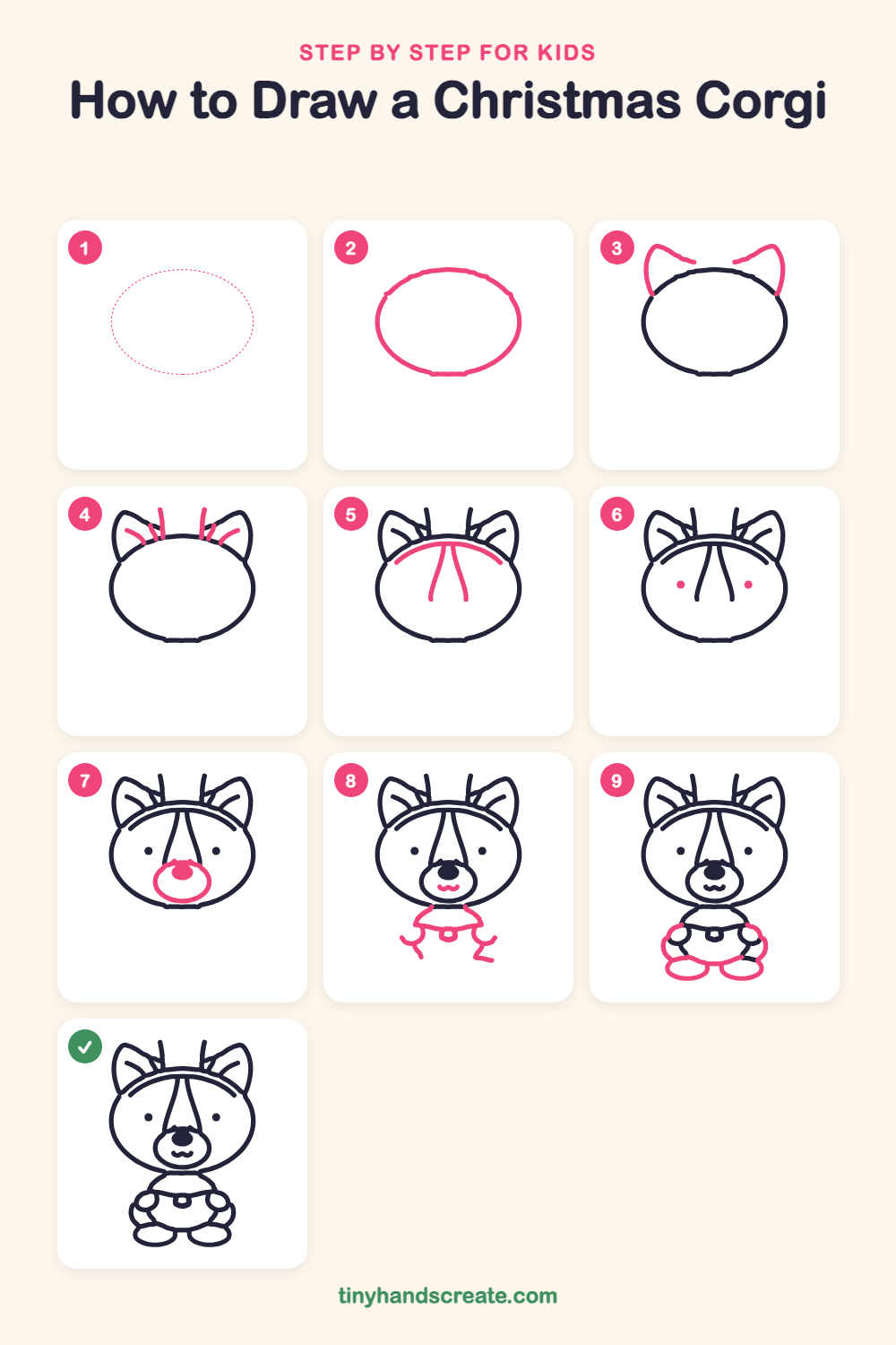 How to draw a Christmas corgi step by step for kids