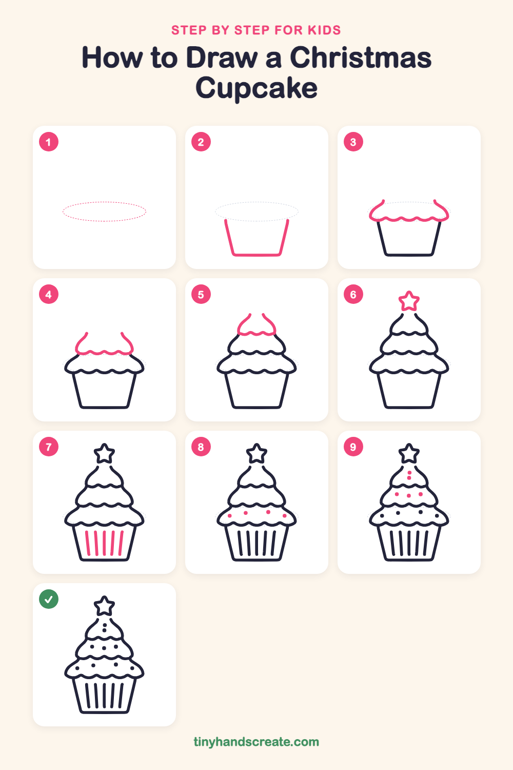 How to draw a Christmas cupcake step by step for kids