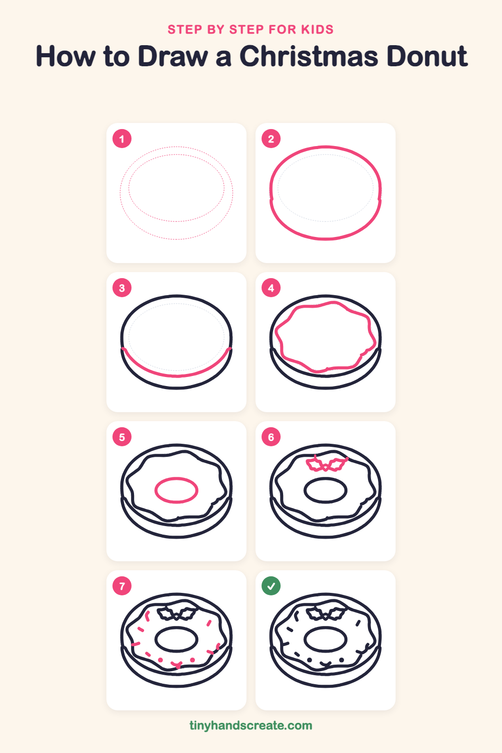 How to draw a Christmas donut step by step for kids