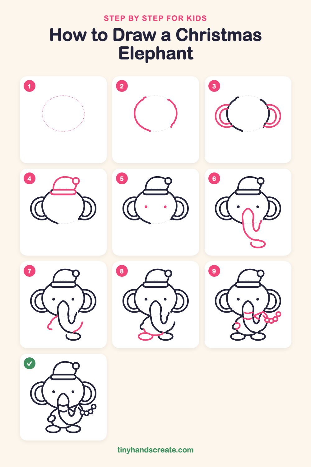 How to draw a Christmas elephant step by step for kids