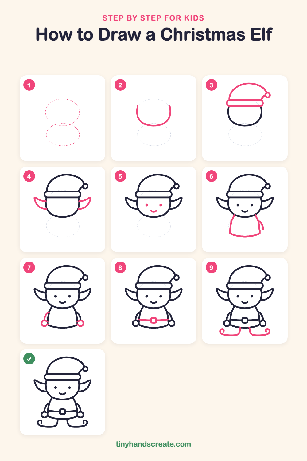 How to draw a Christmas elf step by step for kids