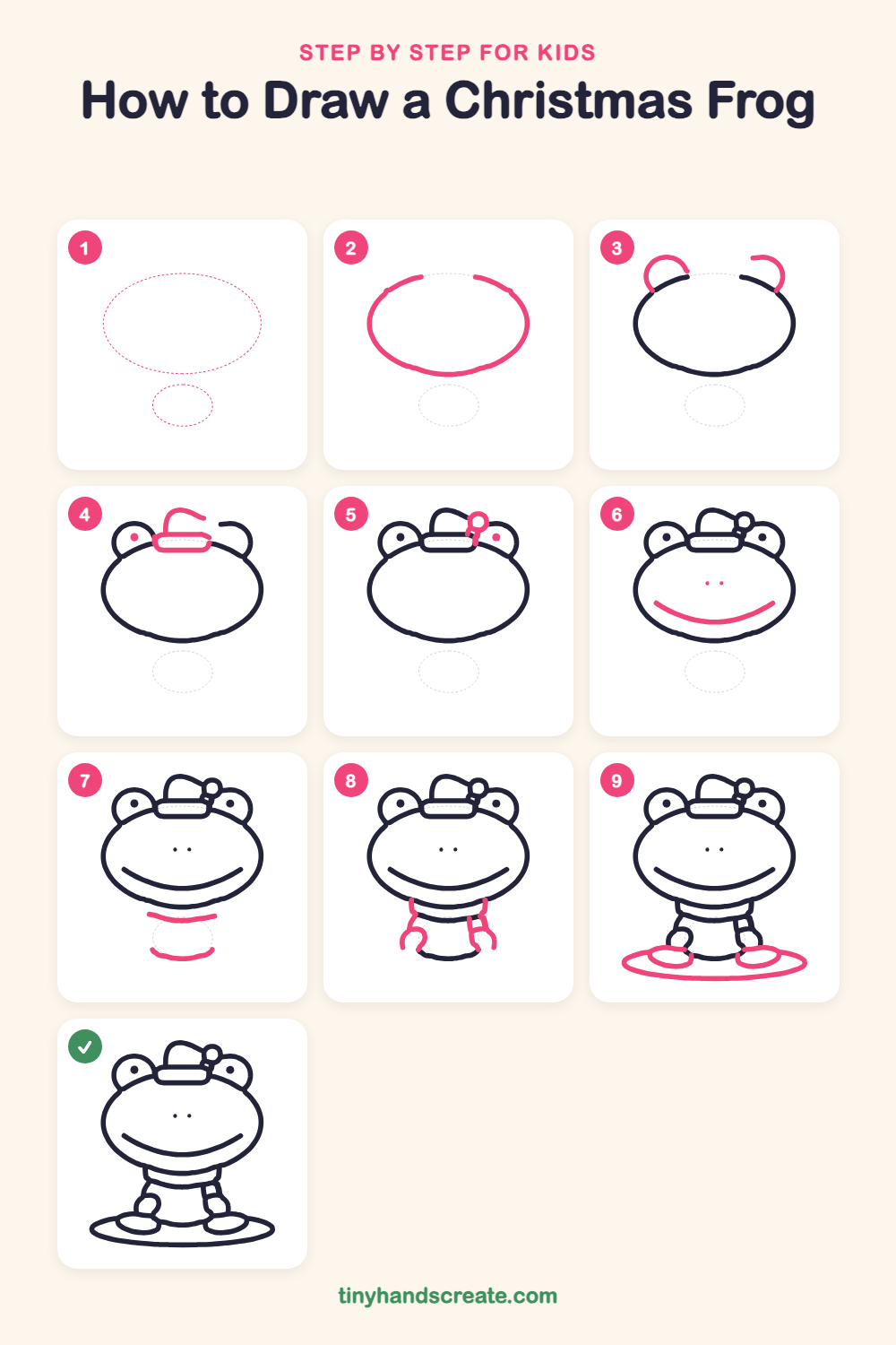 How to draw a Christmas frog step by step for kids