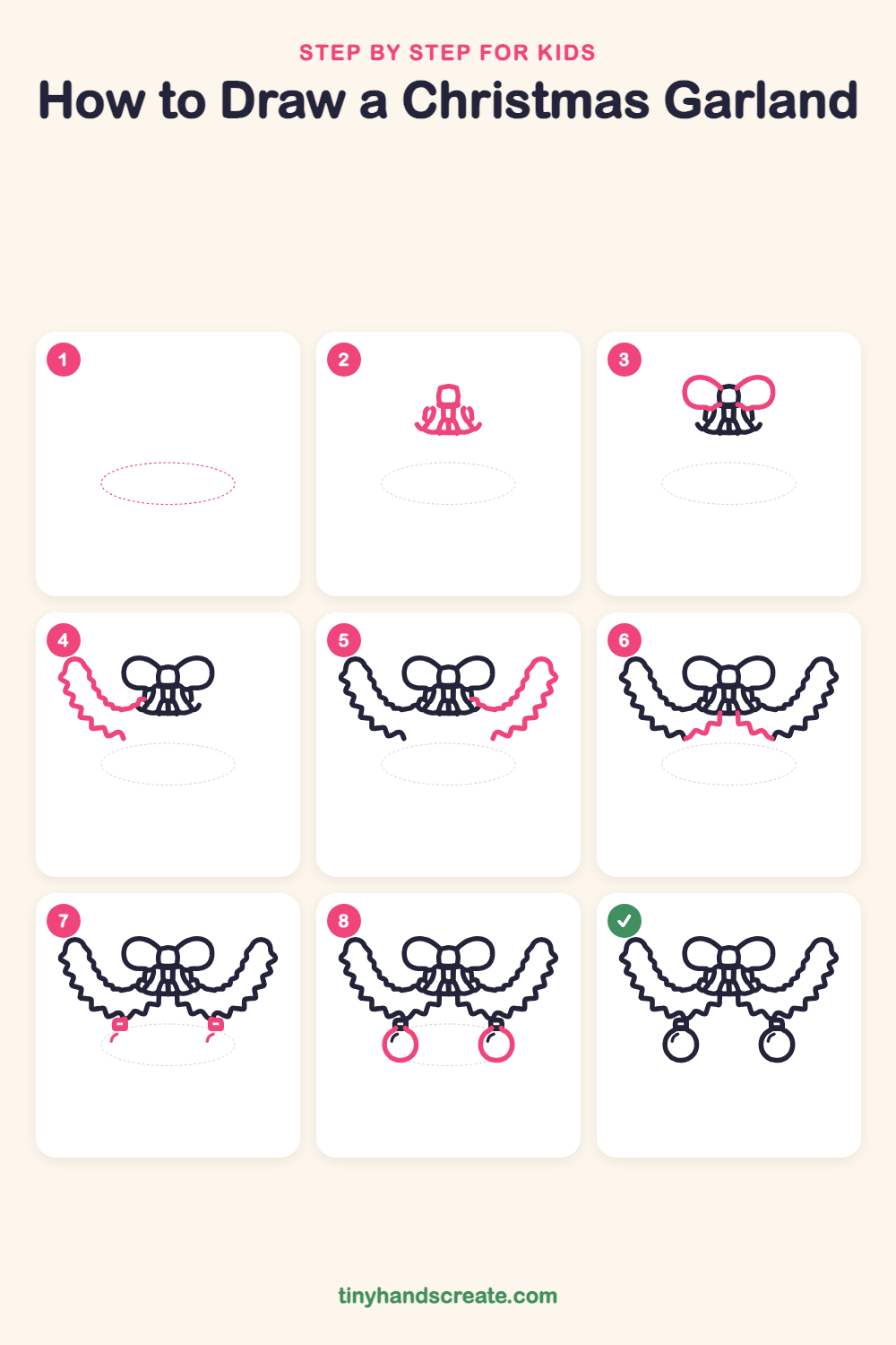 How to draw a Christmas garland step by step for kids