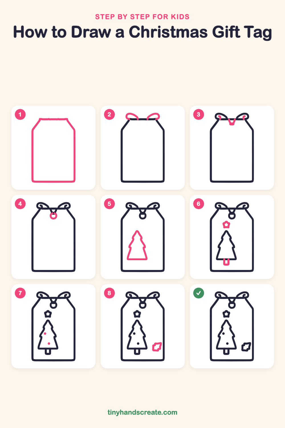 How to draw a Christmas gift tag step by step for kids