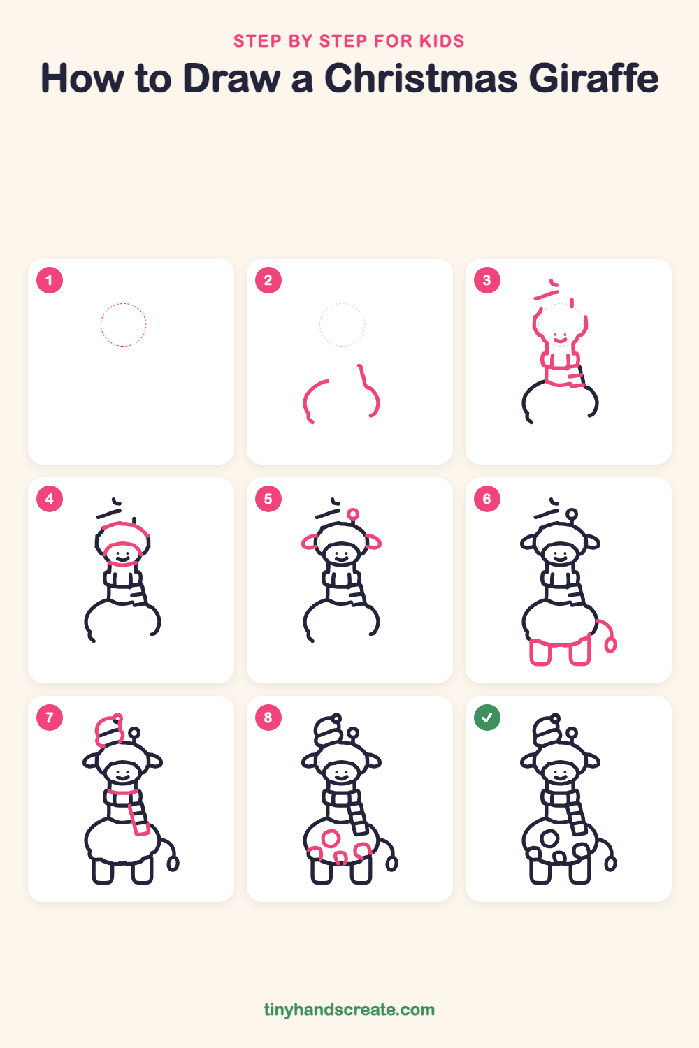 How to draw a Christmas giraffe step by step for kids