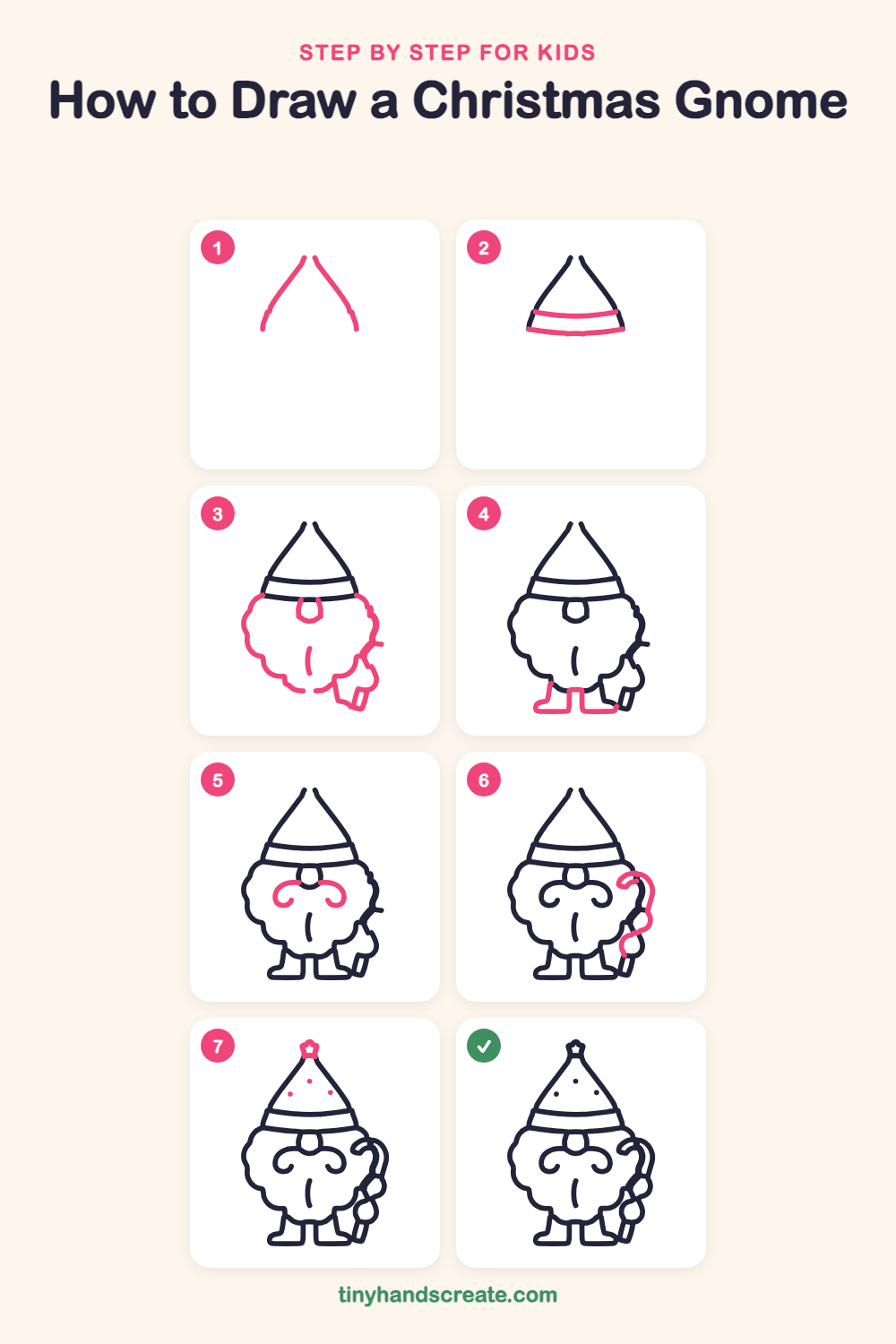 How to draw a Christmas gnome step by step for kids