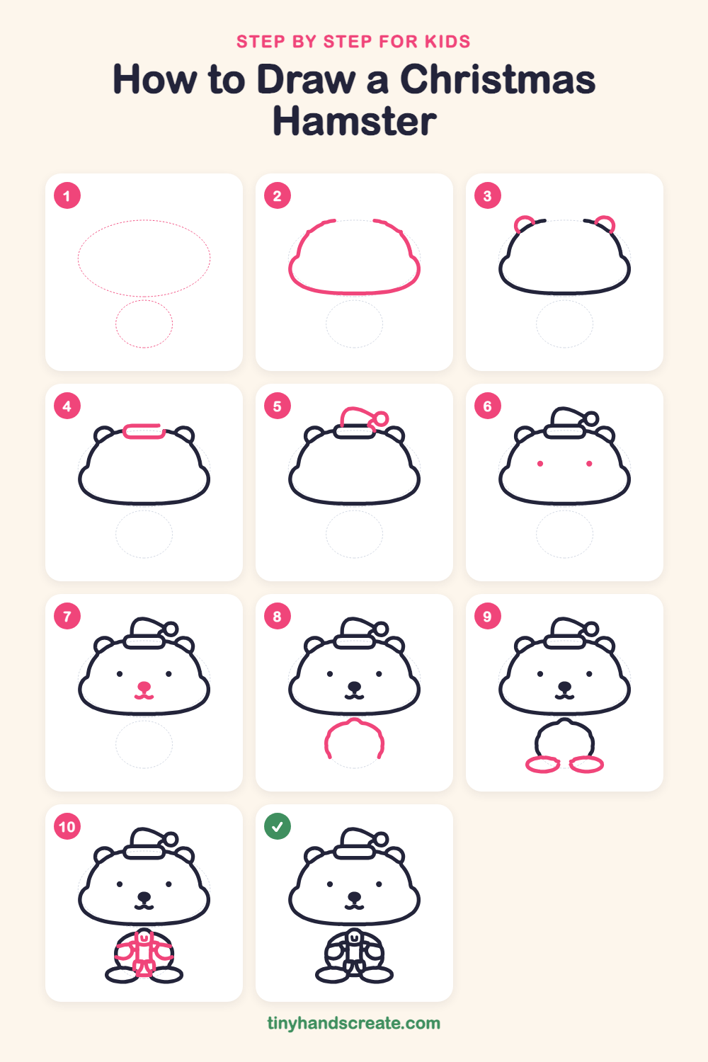 How to draw a Christmas hamster step by step for kids