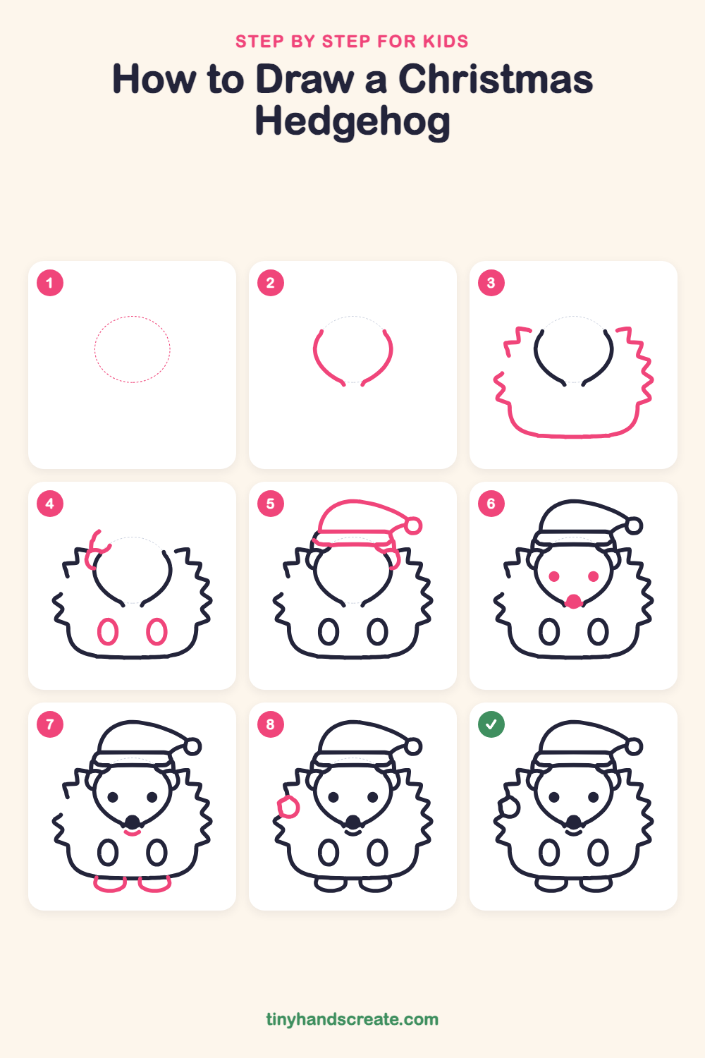 How to draw a Christmas hedgehog step by step for kids