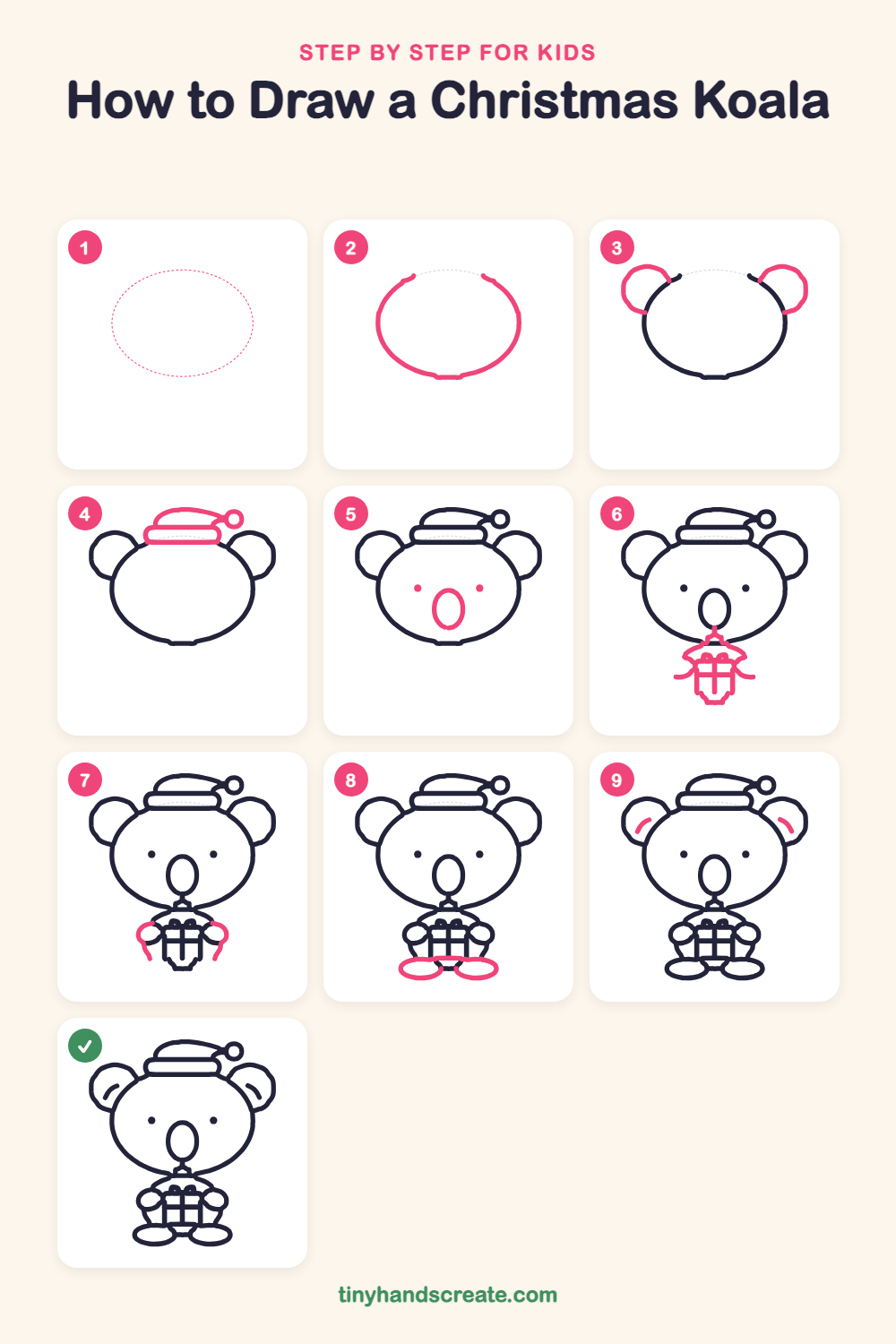 How to draw a Christmas koala step by step for kids