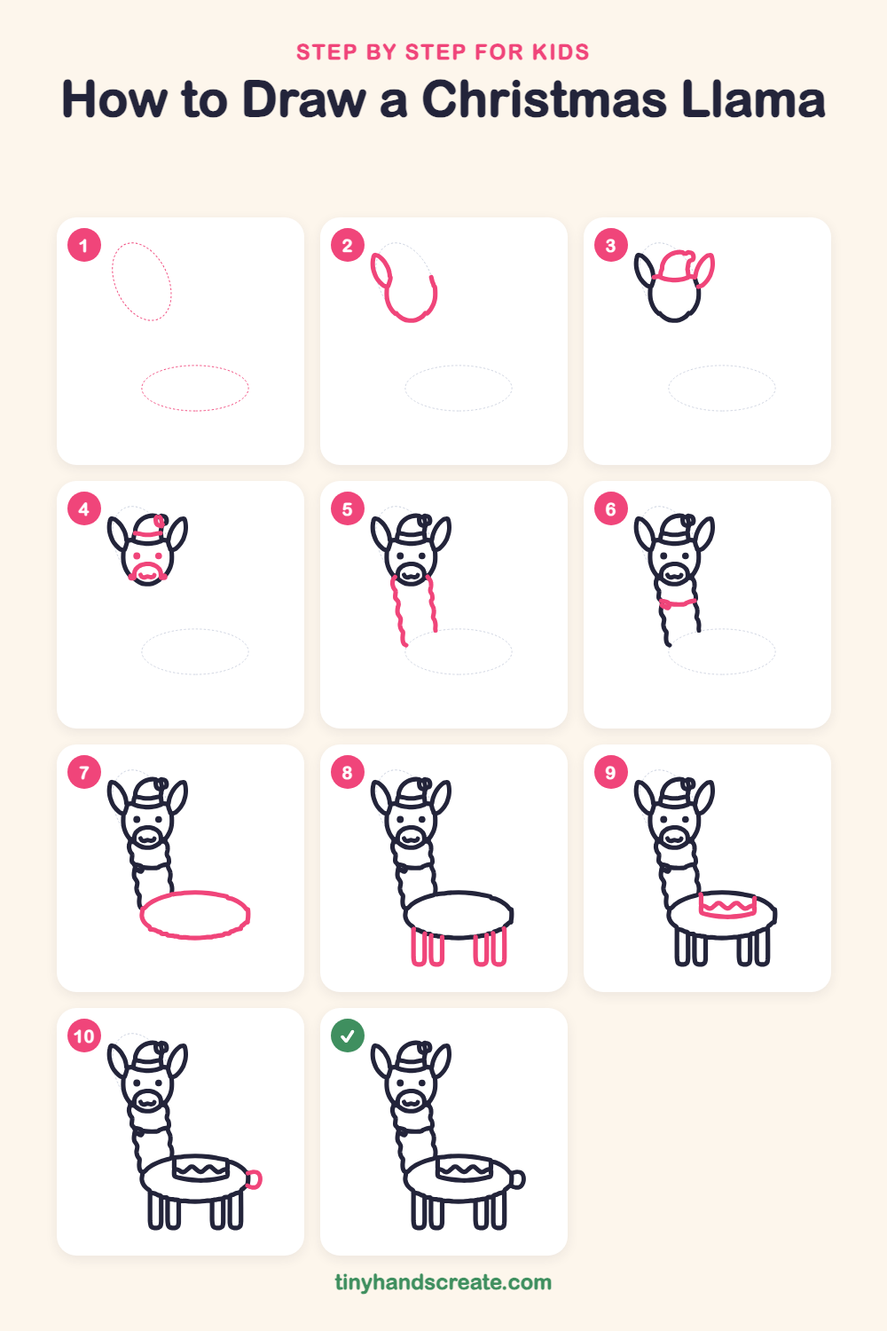 How to draw a Christmas llama step by step for kids