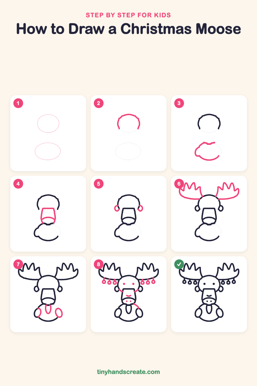 How to draw a Christmas moose step by step for kids