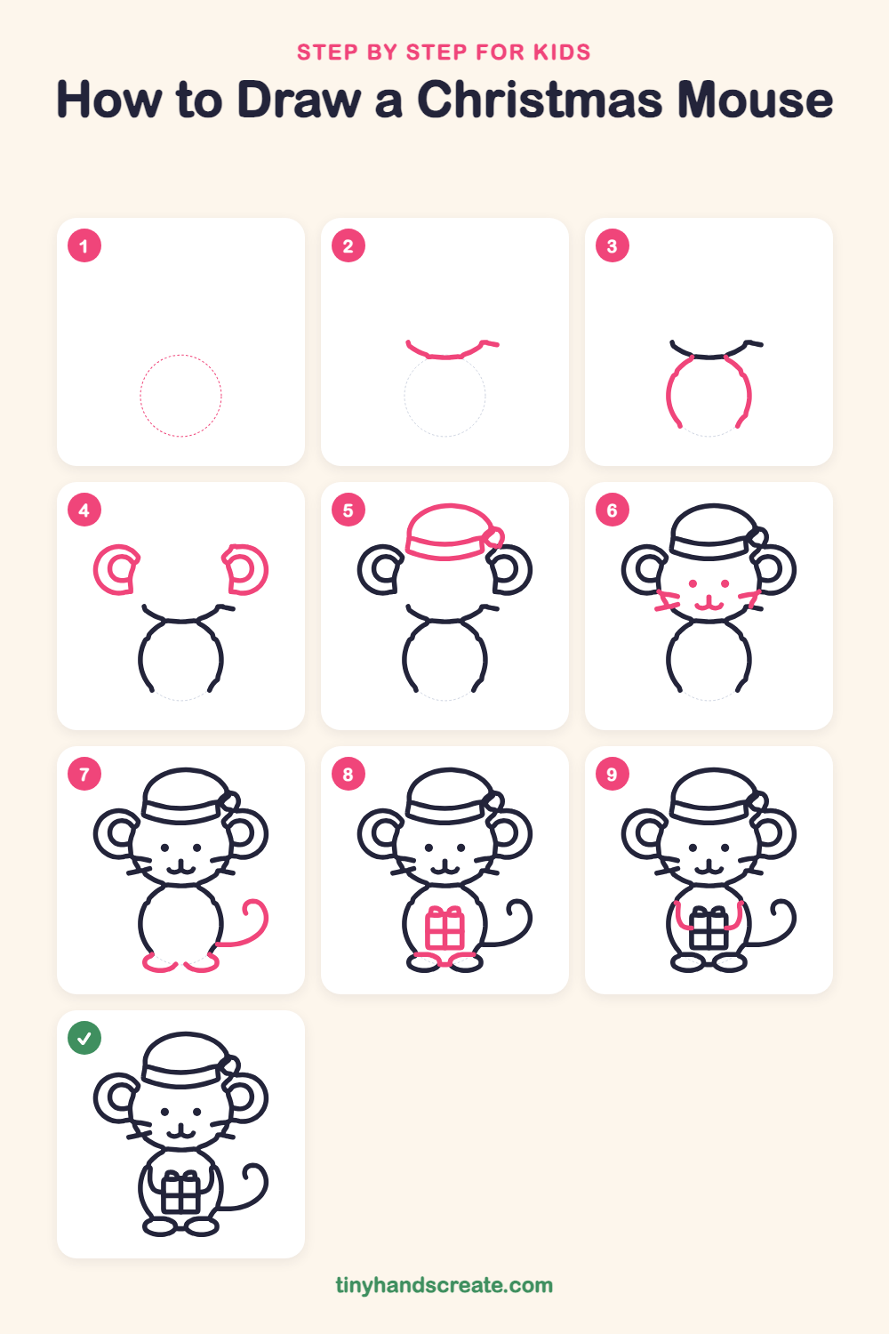 How to draw a Christmas mouse step by step for kids