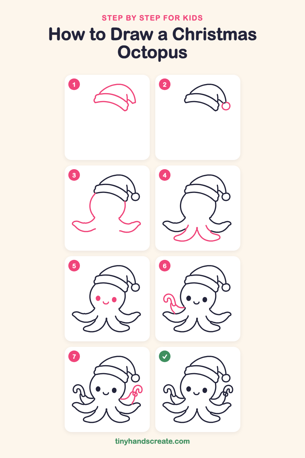 How to draw a Christmas octopus step by step for kids