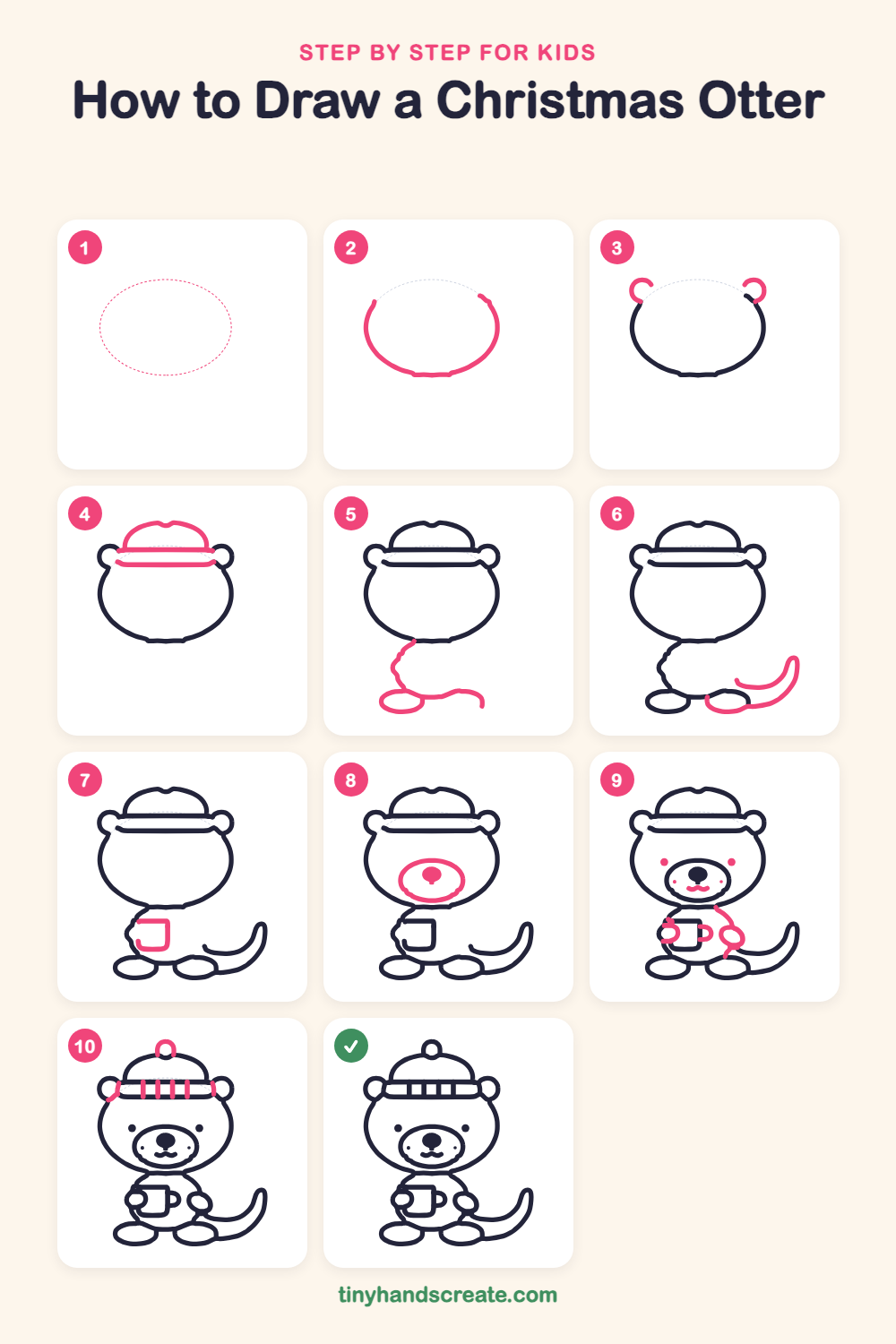 How to draw a Christmas otter step by step for kids