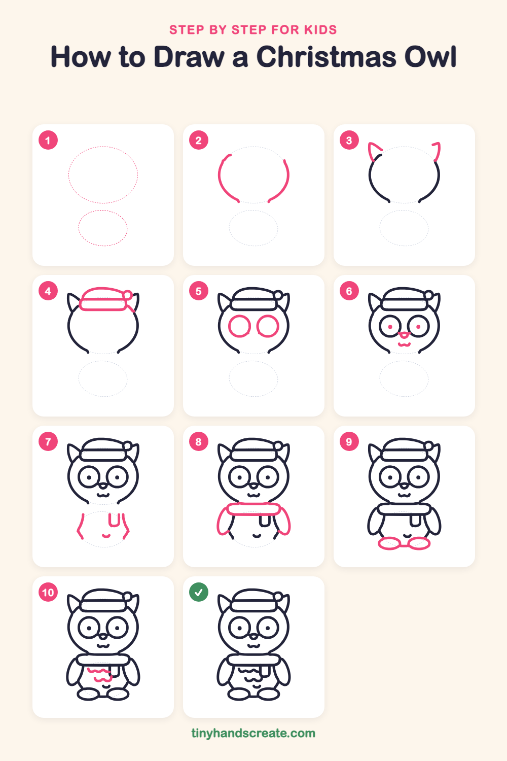 How to draw a Christmas owl step by step for kids