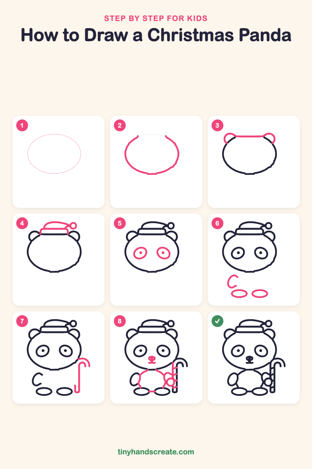 How to draw a Christmas panda step by step for kids